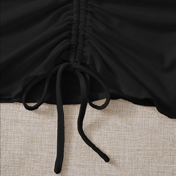 Shein Black Cropped Drawstring Ruched Tee, Size M - Picture 4 of 6
